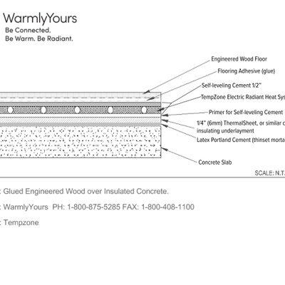 TempZone™ Floor Cross Section using Glued-Down Engineered Wood over Insulated Concrete (English)