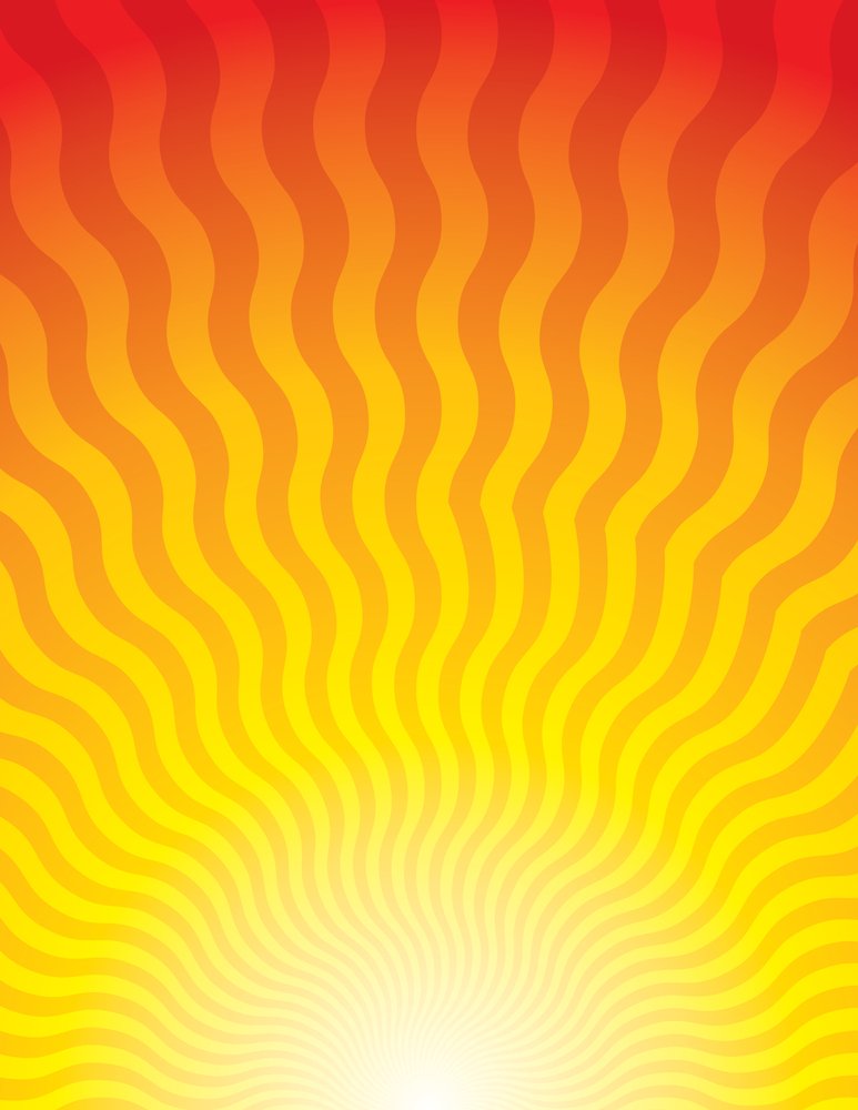 Abstract graphic illustration of radiant heat waves radiating outward in a warm gradient of yellow, orange, and red.