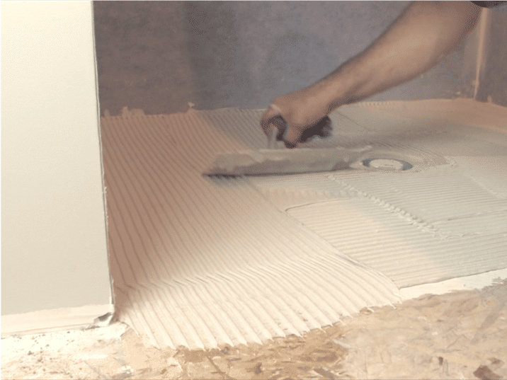 Thinset application for shower floor