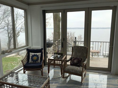 Three season porch sunroom with heated tile floors after install MADISON, WI