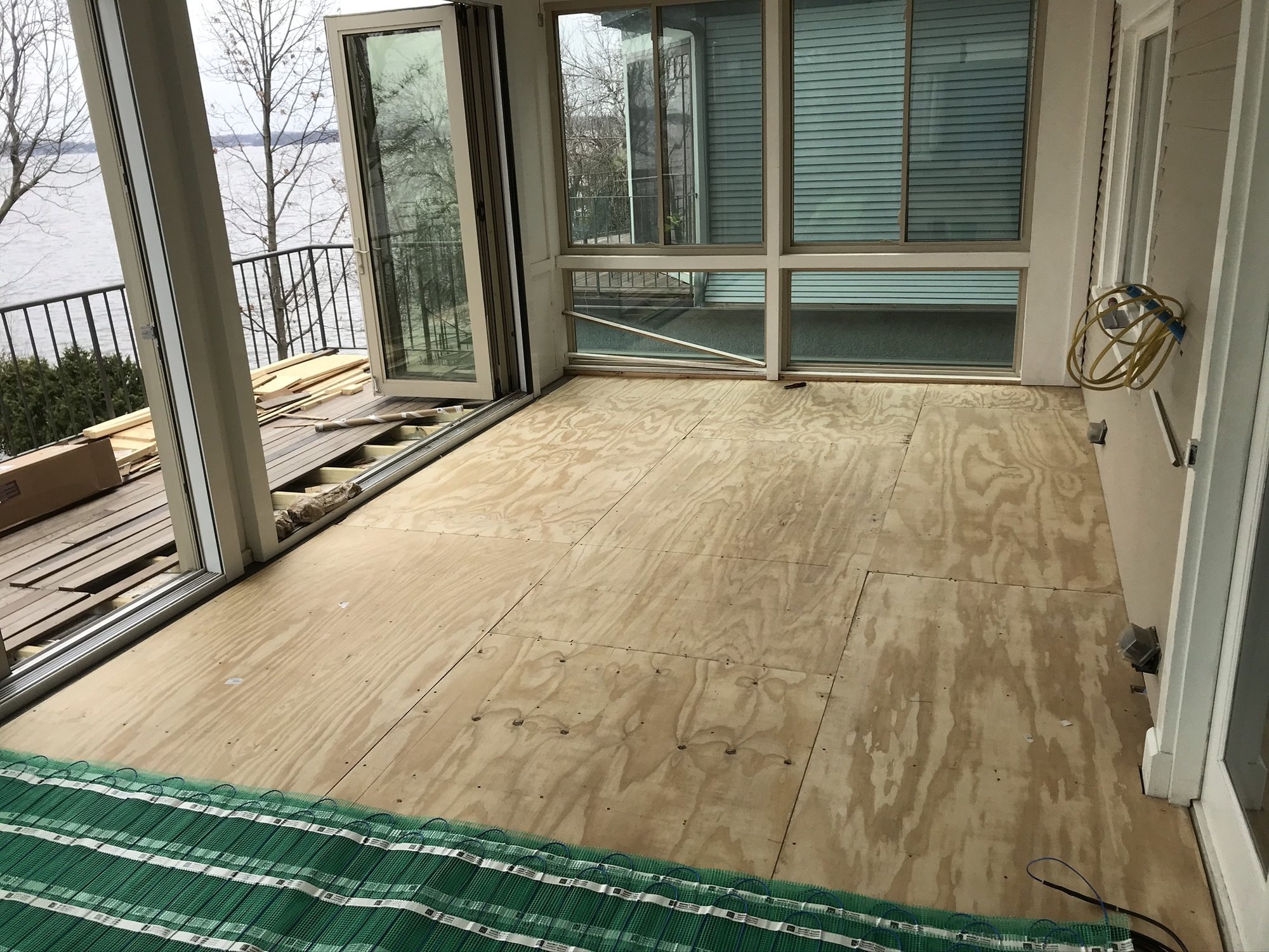 Three season porch sunroom with heated tile floors MADISON, WI installation
