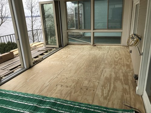 Three season porch sunroom with heated tile floors MADISON, WI installation