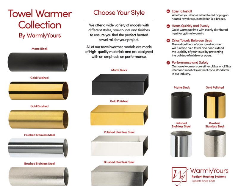 Towel Warmer Finish Samples Display (English)