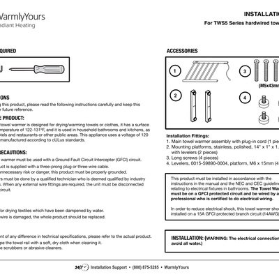 Towel Warmer Plug-In Series TWS5 Ibiza Installation Manual (English)