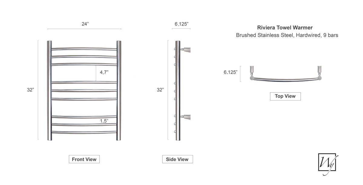 Towel Warmer Riviera Dimensions Illustration
