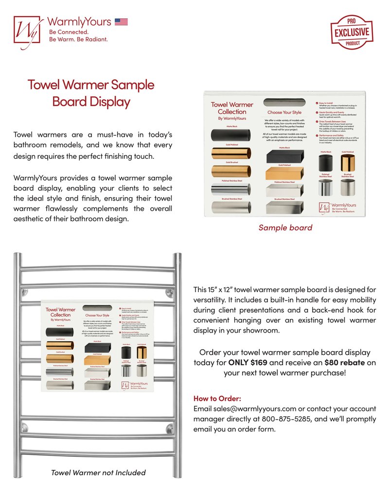Towel Warmer Sample Board Sales Sheet (English)