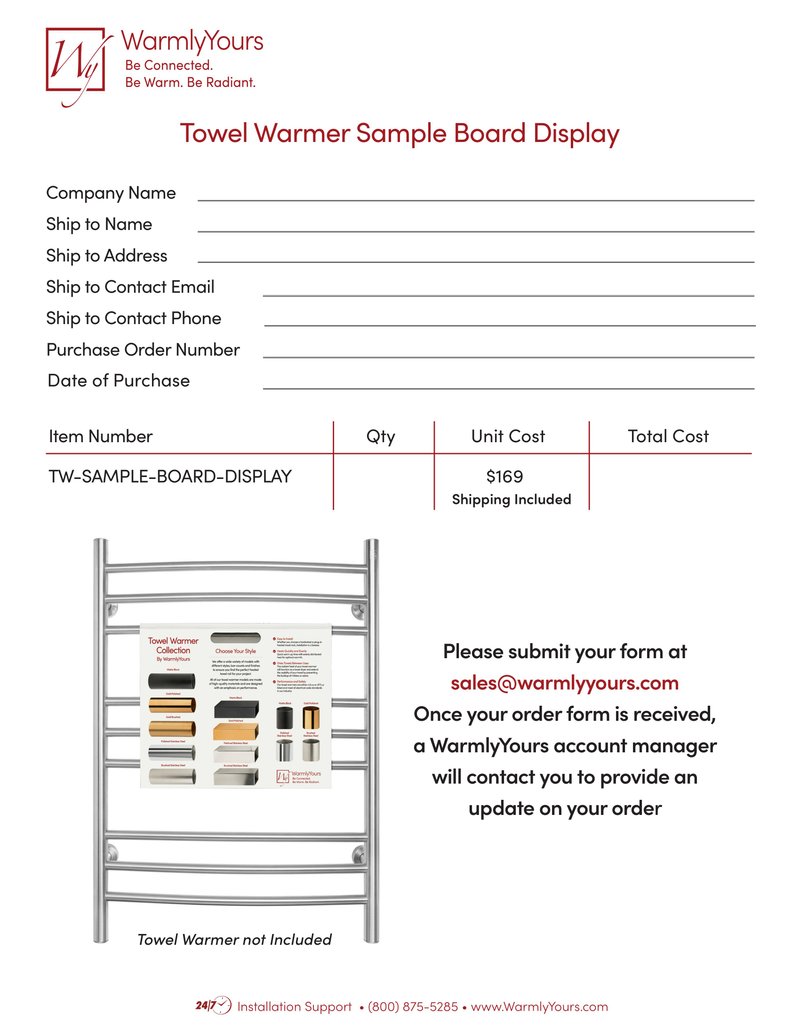 Towel Warmer Sample Display Board Order Form (English)