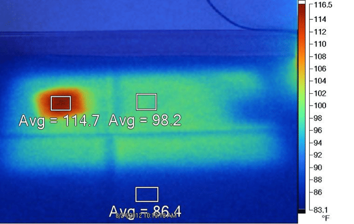 Higher surface temperature is evident where the flowerpot was sitting.