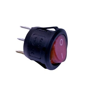 Classic Towel Warmer Switch featuring a black cylindrical housing and a translucent red rocker actuator with O and I power symbols.