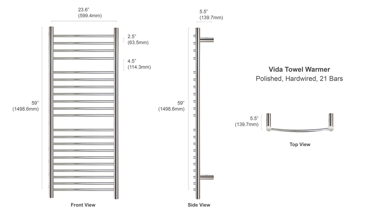 Vida Towel Warmer Dimensions