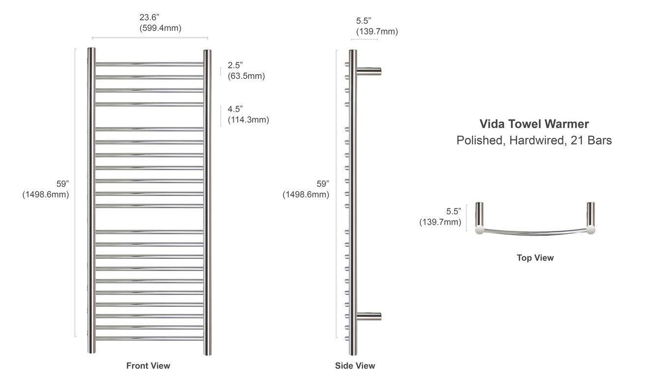 Vida Towel Warmer Dimensions