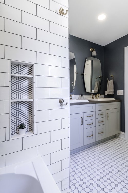 Vintage Bathroom Transformation with radiant floor heating view from tub