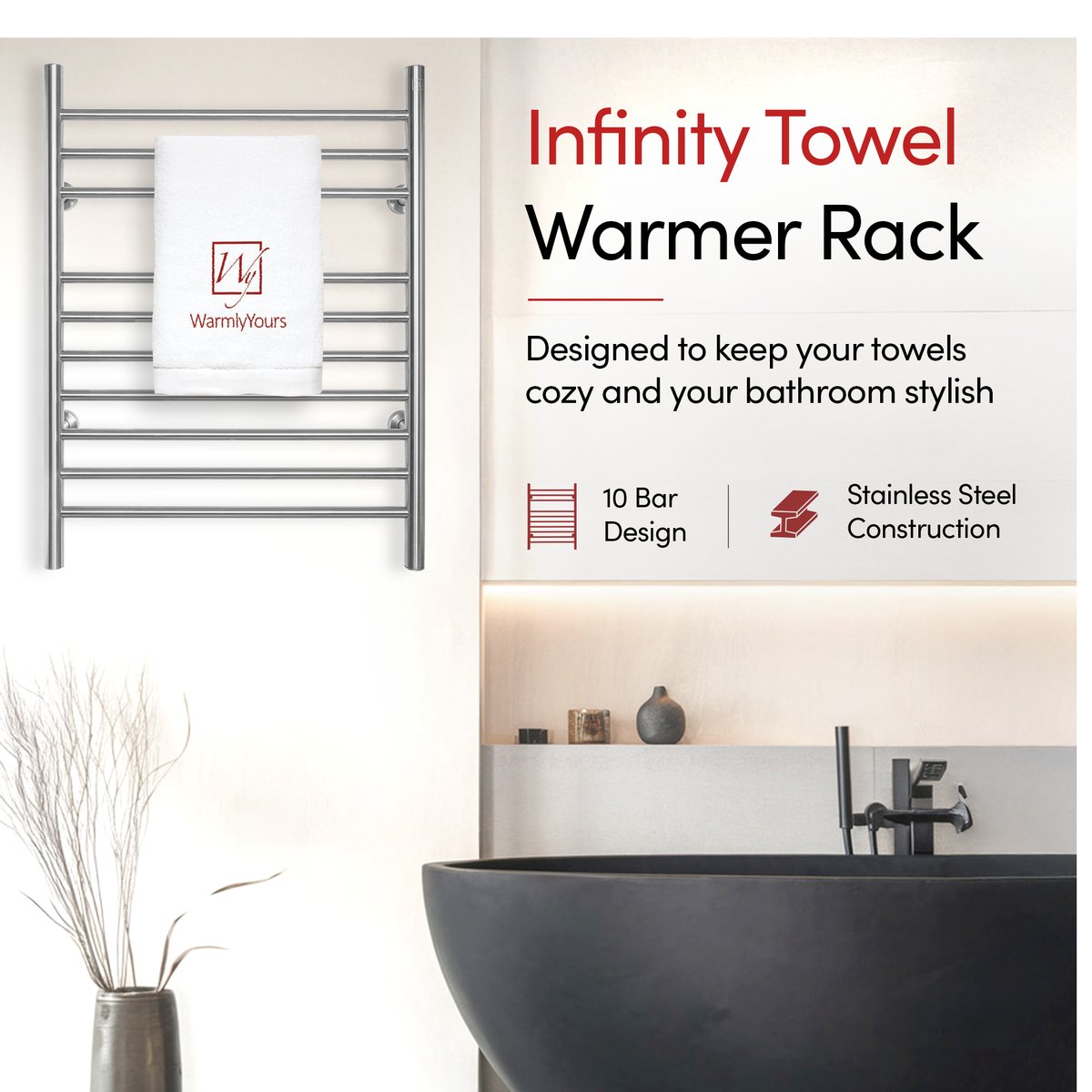 TW-F10BS-HP - Infinity Towel Warmer - Dual Connection - Brushed 