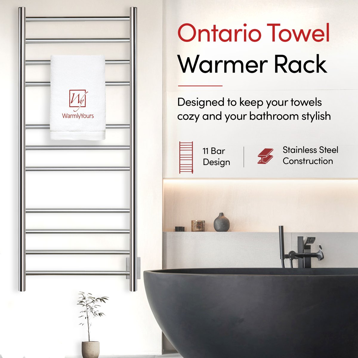 TWS4-ONT11PH - Ontario XL Towel Warmer, Polished, Hardwired 11 Bars