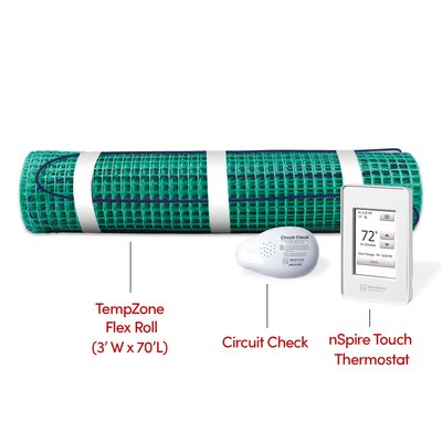 WarmlyYours Electric Floor Heating Kit for an Extra-Large Bathroom, Tempzone Easy Floor Mat, Thermostat, Circuit Checker, 210 sq ft, 3x70