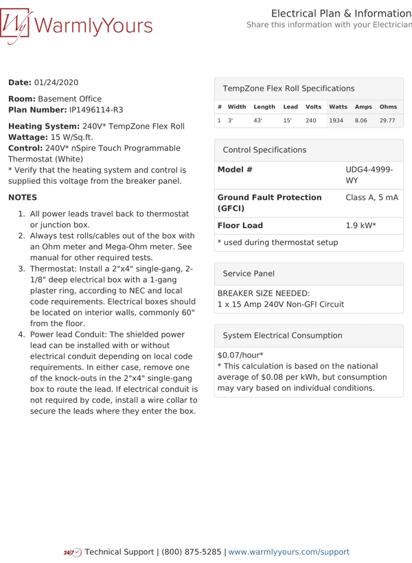WarmlyYours Electrical Plan for Basement Office