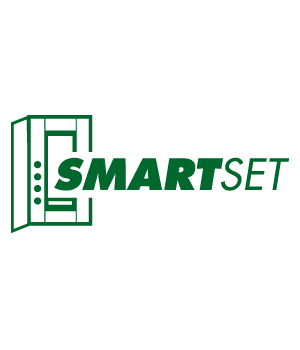 SmartSet logo featuring a green line-art illustration of a programmable thermostat with an open hinged door.