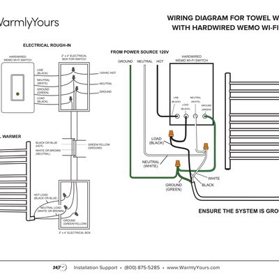 Wiring Diagram for Towel Warmers with Hardwired WeMo Wi-Fi Switch (English)