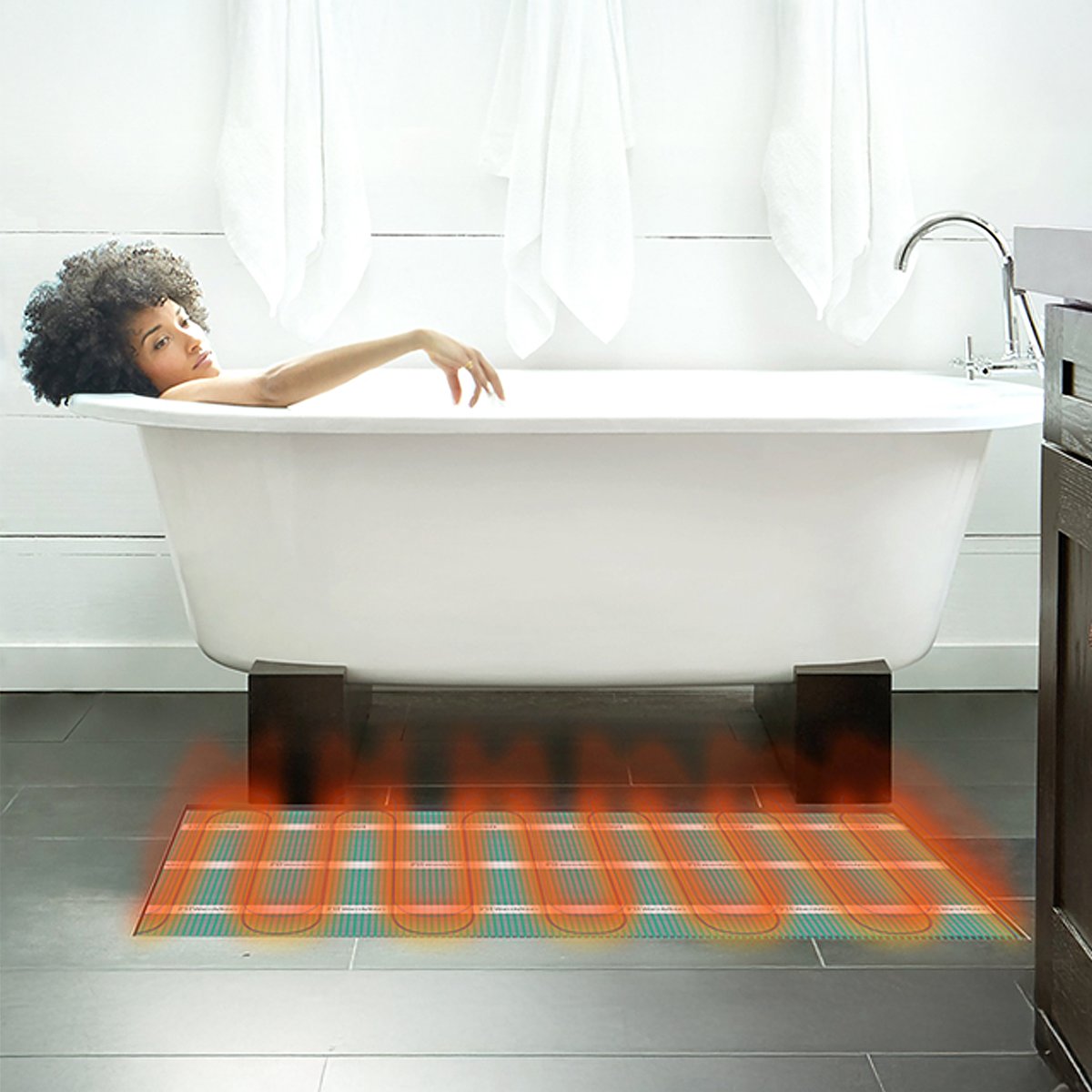 Woman in Tub Electric Floor Heating 2000x2000