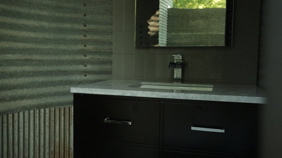 You Can't Turn That into a House - Grain Silo with Infrared Heating Panel bathroom