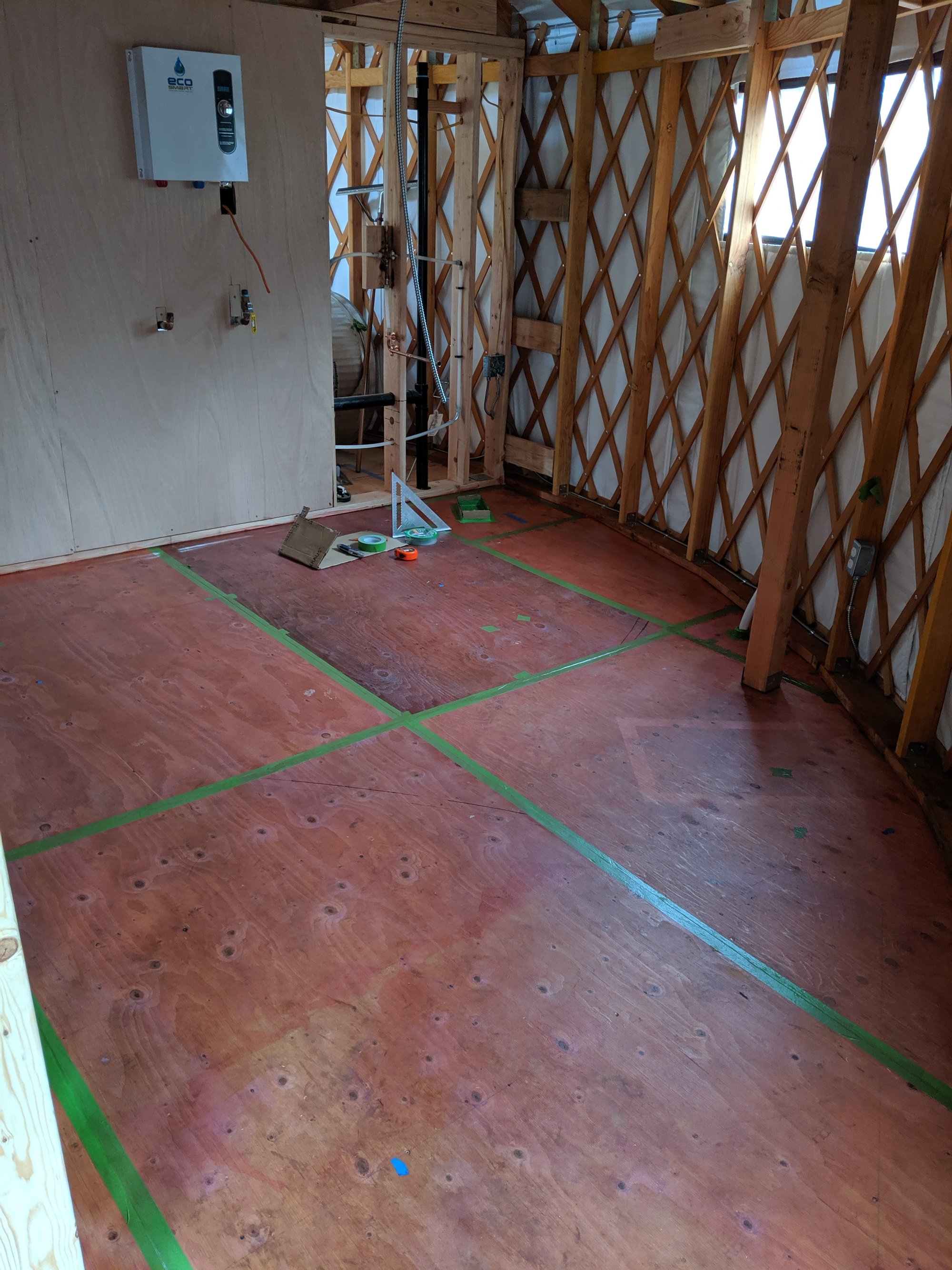 Yurt floor heating project install subfloor