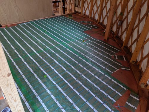 Yurt floor heating project with tempzone flex roll system installed