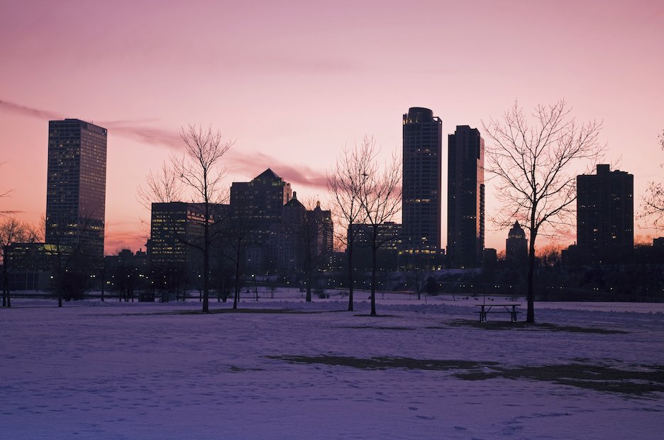 Winter sunset in Milwaukee