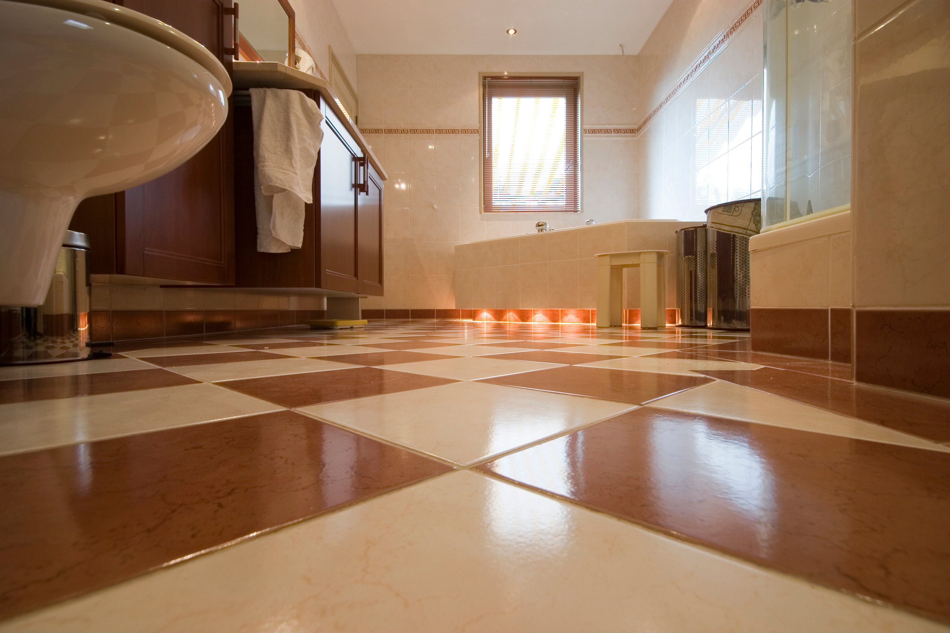 Bathroom Tile Floor Lifestyle Stock Photo