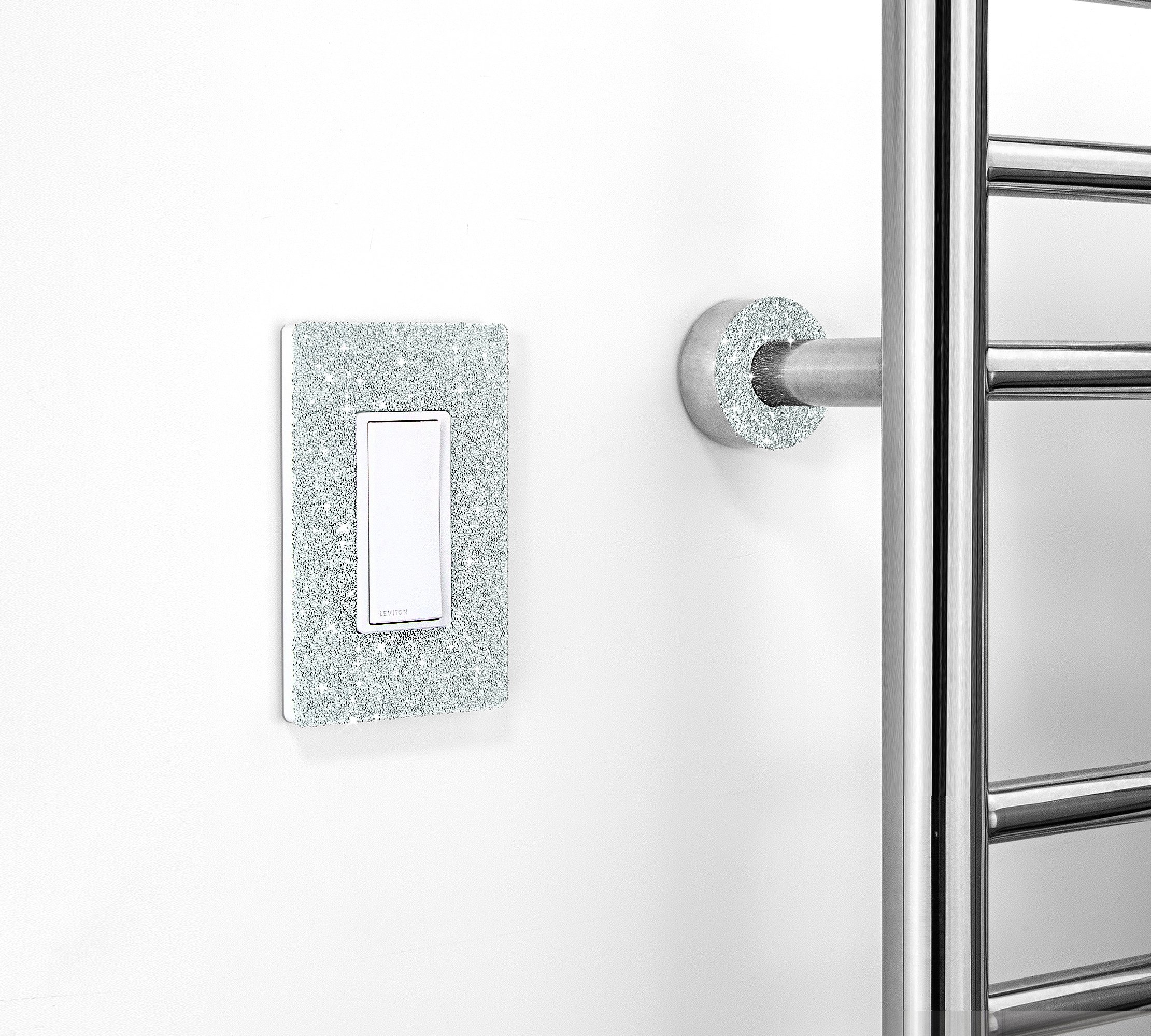Polished Towel Warmer with Platinum Austrian Crystals and Platinum Hardwired WiFi Switch Lifestyle
