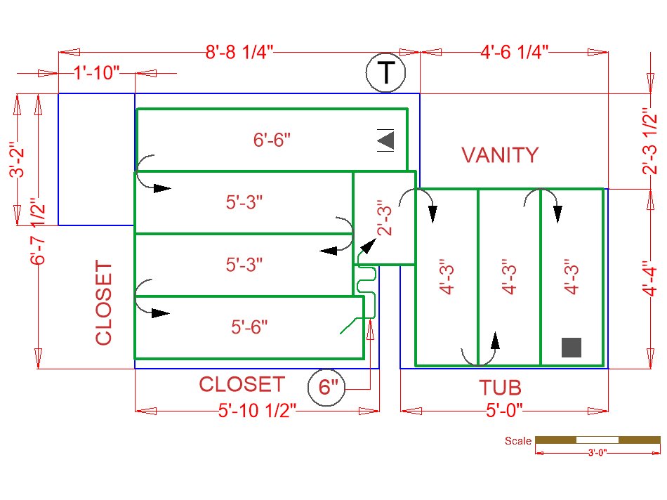 Bathroom floor plan with closet, tub and vanity