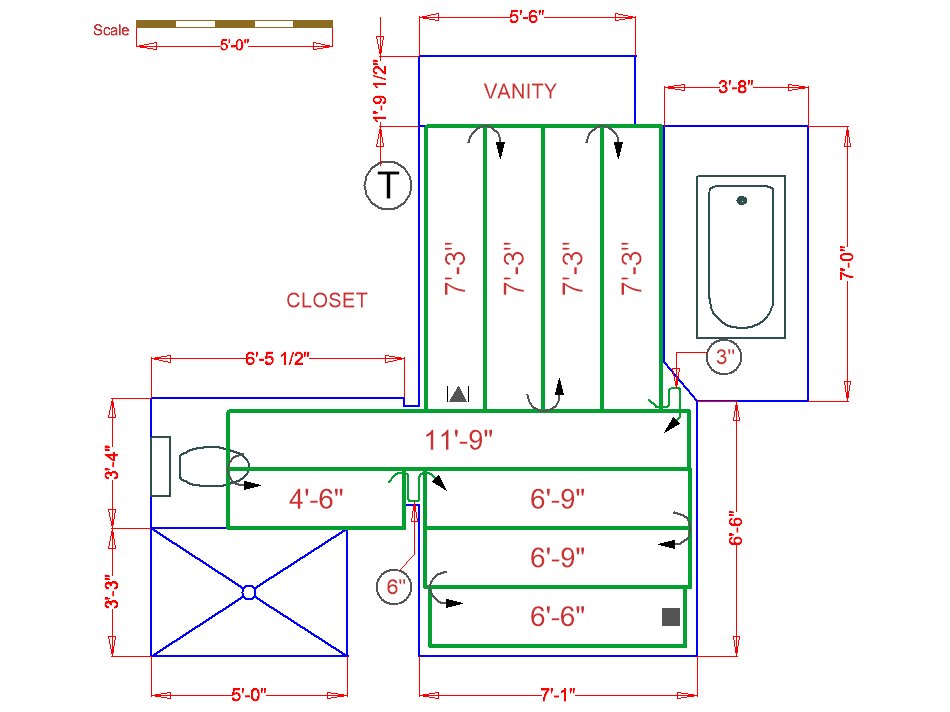 Bathroom Floorplan with Radiant Heat