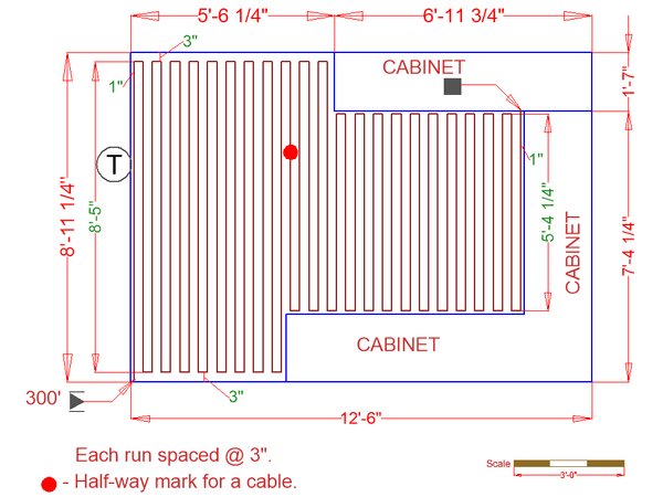 Radiant heating cable office floor plan