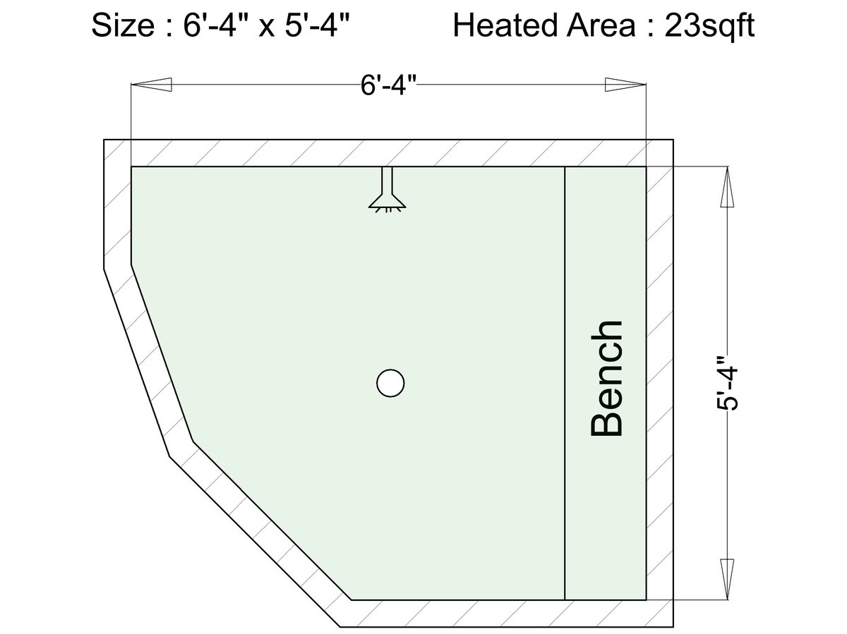 Shower Floor Plan Circle Drain Shower with Bench 5 23 sq.ft. Shower