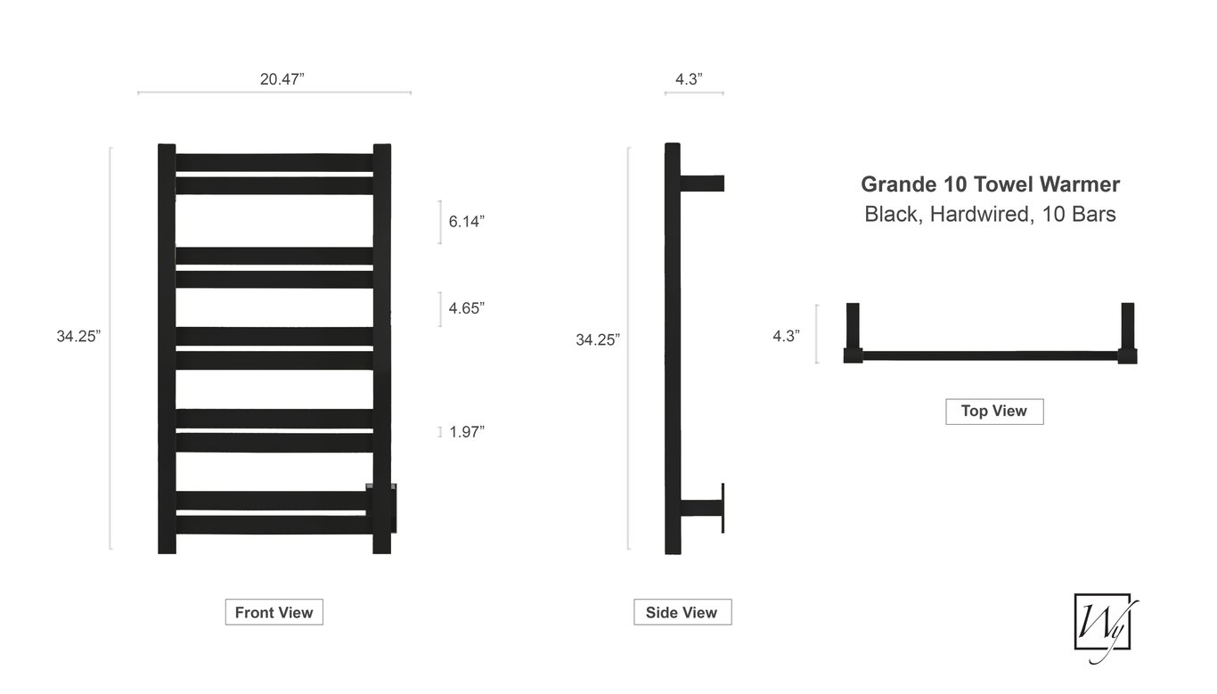 Grande 10 Black Towel Warmer Dimensions