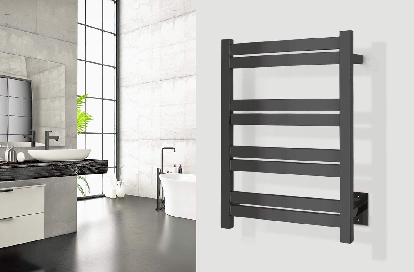 TWS6MPL08KH Maple 8 Towel Warmer, Matte Black, Hardwired, 8 Bars TWS6MPL08KH