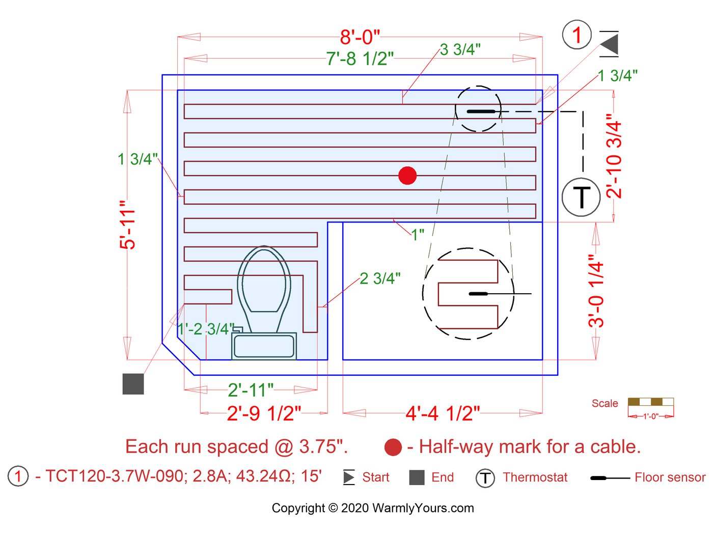 Electric Floor Heating Smartplan in Master Bathroom with TempZone Cable