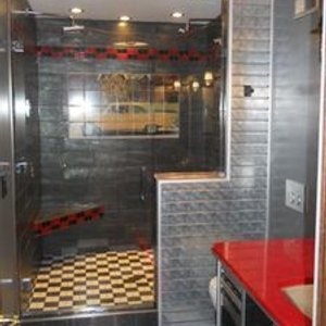 Electric heating tops off the style in this car-themed bathroom.