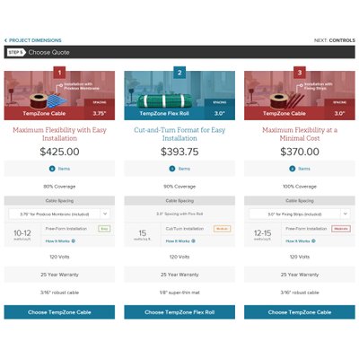 Instant Quote product choices