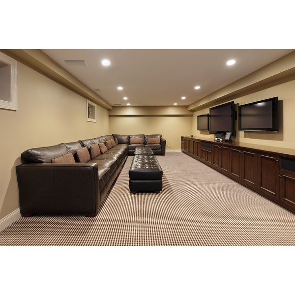 Basement TV Room Stock Photo