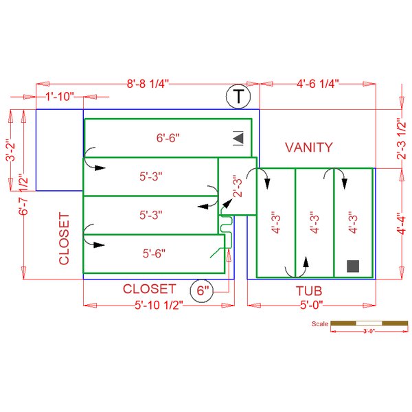 Bathroom floor plan with closet, tub and vanity