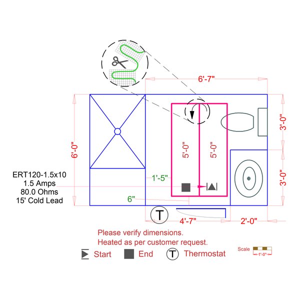 Bathroom floor plan with Environ - ERT120 - 1.5x10