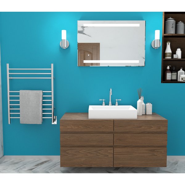 Bathroom with a Hardwired Towel Warmer and a Horizontal LED Mirror