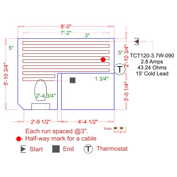 Radiant heating cable office floor plan