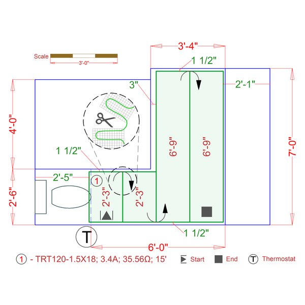 Electric floor heating roll installation floor plan for tile