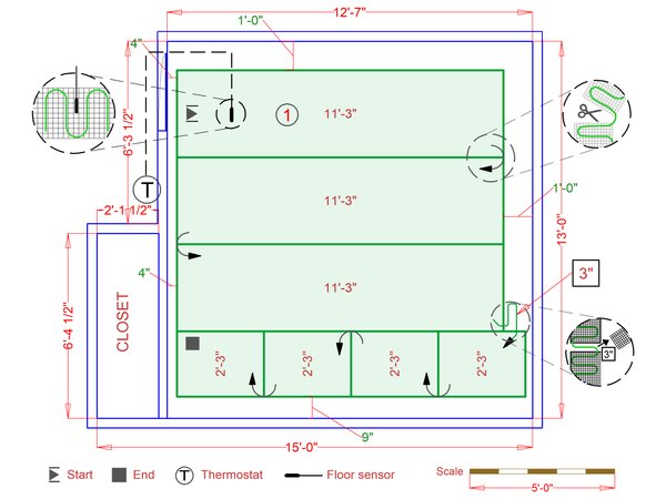 Bedroom Medium 3 - 129 sq.ft. with TempZone Floor Heating Floor Plan ...