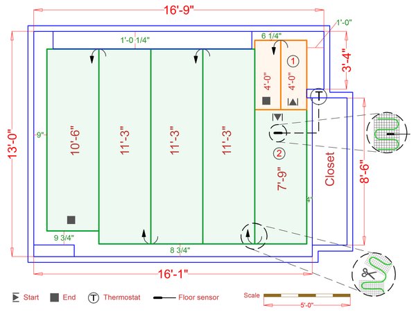 Bedroom Large 3 - 168 sq.ft. with TempZone Floor Heating Floor Plan ...