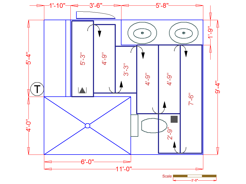 Radiant heating floorplan for Seattle bathroom