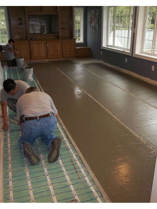 Tempzone floor sensor being installed under thinset