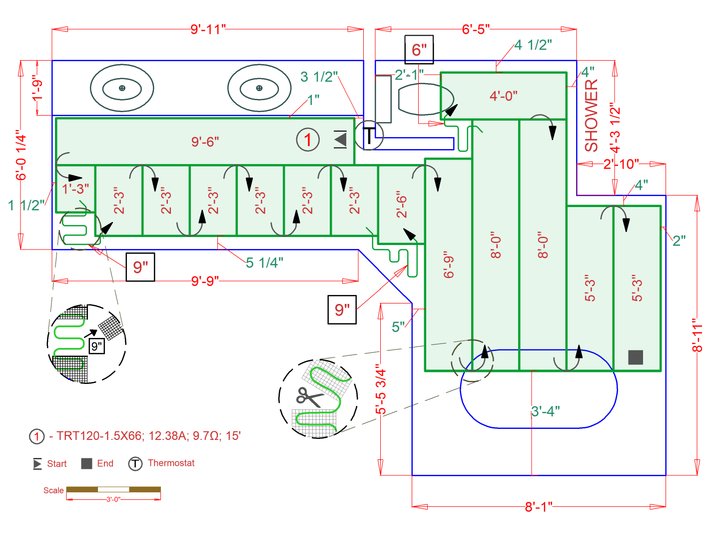 1.5 ft x 15 ft / 120V ThermoTile In-Floor Heating Mat - Electric Radiant Heating for Ceramic & Stone Tile Flooring