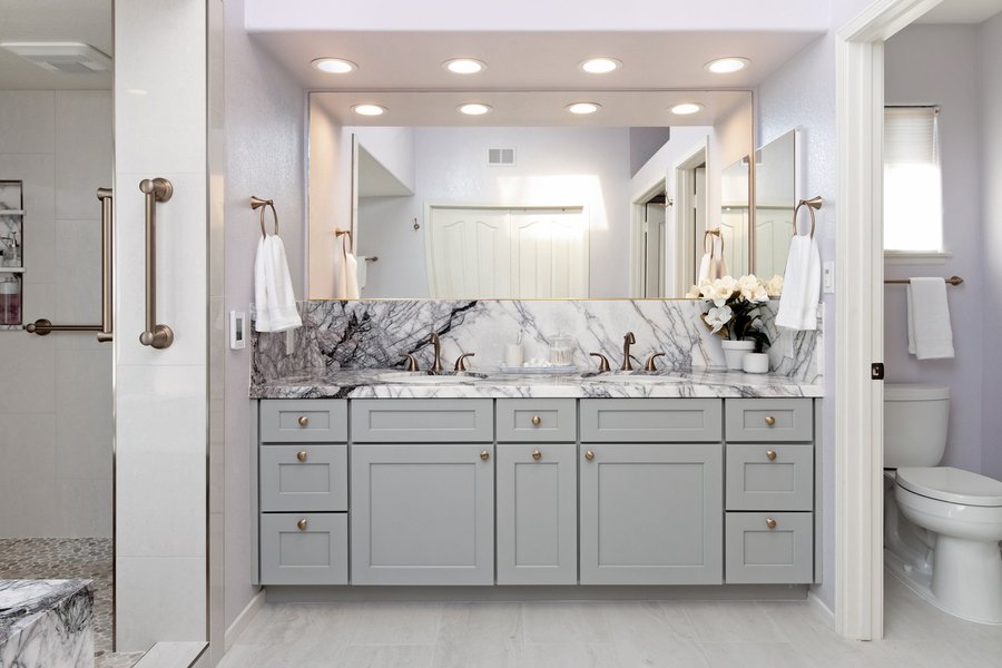 Marble Master Bath Remodel Showcase in Oxnard, CA. 92 sq. ft.